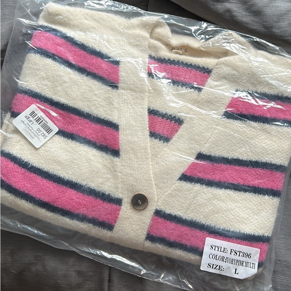 POL Fuzzy Striped Mohair Cropped Cardigan BNWT L